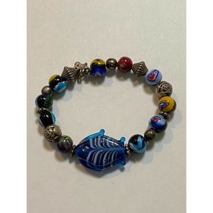 Beautiful Unique Glass Bead Bracelet With A Fish Glass Charm